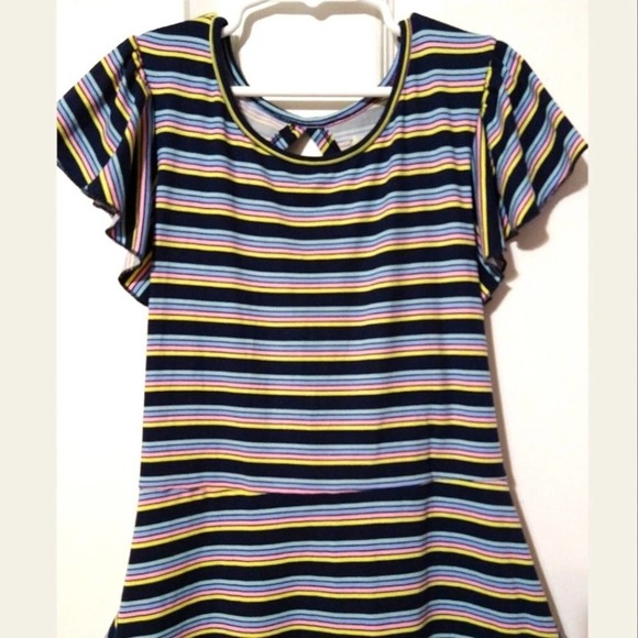 Speechless Girls Navy Striped Flutter Sleeve Dress, Size 12 - Picture 5 of 8